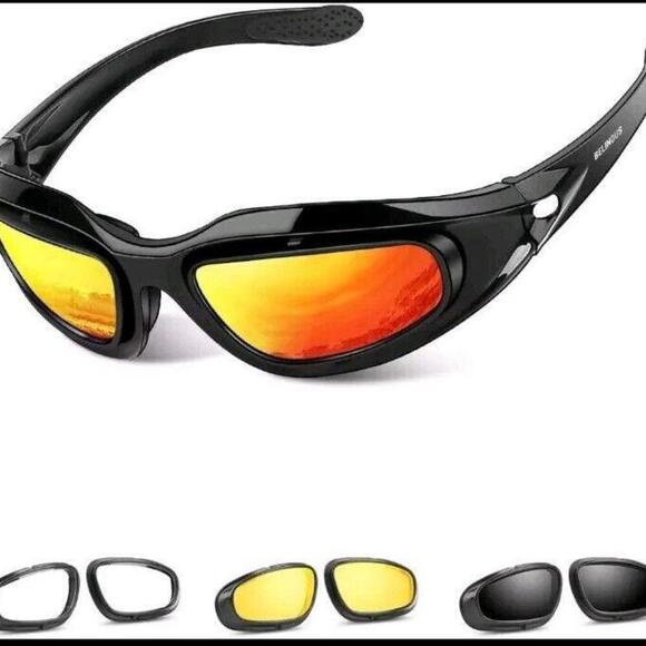 Belinous Polarized Motorcycle Glasses Sunglasses Goggles Interchangeable Lenses - Picture 1 of 11